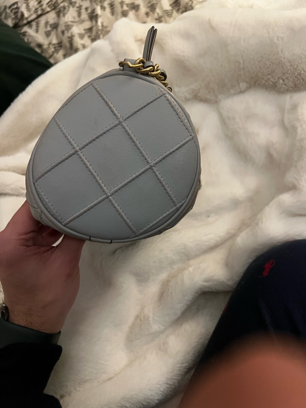 Tory Burch Quilted Gray Chain Shoulder Bag with Gold Hardware - Picture 16 of 16